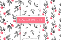 Watercolor Contrasting Floral Seamless Pattern Set Product Image 1