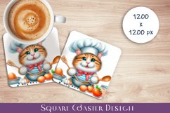 Cat in the kitchen Square Coaster Sublimation. Cats Product Image 1