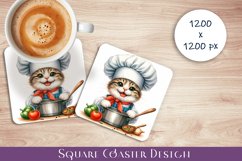 Cat in the kitchen Square Coaster Sublimation. Cats Product Image 1