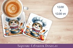 Cat in the kitchen Square Coaster Sublimation. Cats Product Image 1