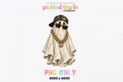 Digital ghost PNG with a cream painted texture, black streetwear-style cap, dark sunglasses and bold gold jewelry.