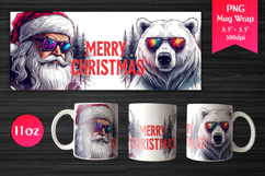 Cool Santa and Polar Bear 11 oz Mug Wrap. Perfect for Christmas gifts, Mug sublimation, Holiday craft projects, Print-on-demand products