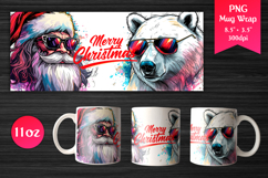 Cool Santa and Polar Bear 11 oz Mug Wrap. Perfect for Christmas gifts, Mug sublimation, Holiday craft projects, Print-on-demand products