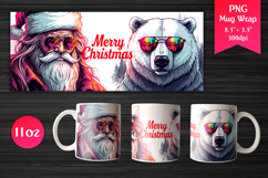 Cool Santa and Polar Bear 11 oz Mug Wrap. Perfect for Christmas gifts, Mug sublimation, Holiday craft projects, Print-on-demand products