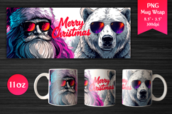 Cool Santa and Polar Bear 11 oz Mug Wrap. Perfect for Christmas gifts, Mug sublimation, Holiday craft projects, Print-on-demand products