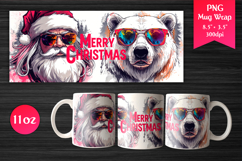 Cool Santa and Polar Bear 11 oz Mug Wrap. Perfect for Christmas gifts, Mug sublimation, Holiday craft projects, Print-on-demand products