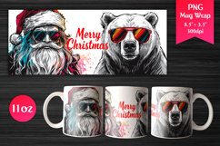 Cool Santa and Polar Bear 11 oz Mug Wrap. Perfect for Christmas gifts, Mug sublimation, Holiday craft projects, Print-on-demand products