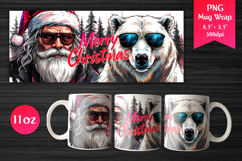 Cool Santa and Polar Bear 11 oz Mug Wrap. Perfect for Christmas gifts, Mug sublimation, Holiday craft projects, Print-on-demand products