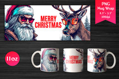 Cool Santa and Reindeer 11 oz Mug Wrap. Perfect for Christmas gifts, Mug sublimation, Holiday craft projects, Print-on-demand products