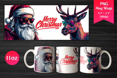 Cool Santa and Reindeer 11 oz Mug Wrap. Perfect for Christmas gifts, Mug sublimation, Holiday craft projects, Print-on-demand products