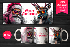 Cool Santa and Reindeer 11 oz Mug Wrap. Perfect for Christmas gifts, Mug sublimation, Holiday craft projects, Print-on-demand products