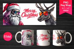 Cool Santa and Reindeer 11 oz Mug Wrap. Perfect for Christmas gifts, Mug sublimation, Holiday craft projects, Print-on-demand products