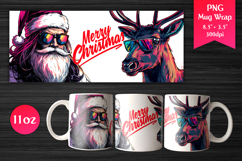 Cool Santa and Reindeer 11 oz Mug Wrap. Perfect for Christmas gifts, Mug sublimation, Holiday craft projects, Print-on-demand products