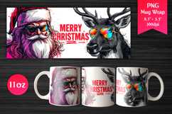 Cool Santa and Reindeer 11 oz Mug Wrap. Perfect for Christmas gifts, Mug sublimation, Holiday craft projects, Print-on-demand products