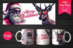 Cool Santa and Reindeer 11 oz Mug Wrap. Perfect for Christmas gifts, Mug sublimation, Holiday craft projects, Print-on-demand products