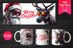 Cool Santa and Reindeer 11 oz Mug Wrap. Perfect for Christmas gifts, Mug sublimation, Holiday craft projects, Print-on-demand products
