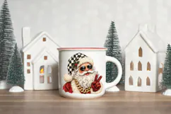 Digital holiday graphic featuring a stylish Santa bust wearing sunglasses and a heavy gold chain while holding up a peace sign, finished with thick dimensional painted texture.