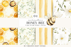 Honey Bee Seamless Pattern, digital paper watercolor vintage Product Image 1