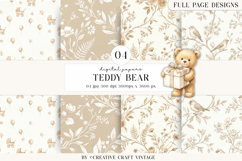 Teddy Bear Digital Papers, watercolor baby shower, boho Product Image 1
