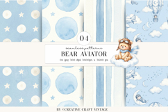 Bear Aviator Seamless Patterns, watercolor illustrations Product Image 1