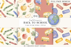 Back To School Digital Papers, watercolor scrapbook designs Product Image 1
