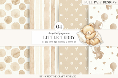 Teddy Bear Digital Papers, watercolor baby shower, boho Product Image 1