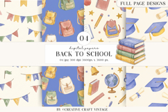 Back To School Digital Papers, watercolor scrapbook designs Product Image 1