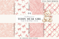 Teddy Bear Girl Digital Papers, watercolor background design Product Image 1