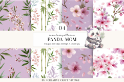Panda Mom Seamless Patterns, cherry blossom digital papers Product Image 1