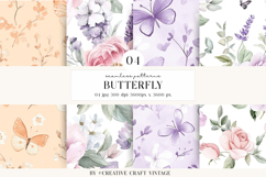 Butterfly Watercolor Seamless Patterns, Digital Papers Product Image 1