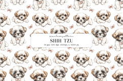 Shih Tzu Puppy Watercolor Seamless Pattern Digital Paper Product Image 1