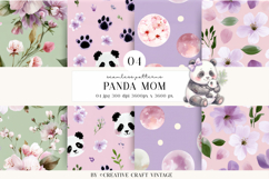 Panda Mom Seamless Patterns, cherry blossom digital papers Product Image 1