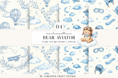 Bear Aviator Seamless Patterns, watercolor illustrations Product Image 1