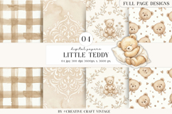 Teddy Bear Digital Papers, watercolor baby shower, boho Product Image 1