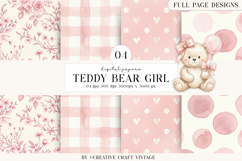 Teddy Bear Girl Digital Papers, watercolor background design Product Image 1