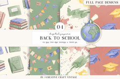 Back To School Digital Papers, watercolor scrapbook designs Product Image 1