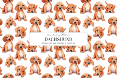 Dachshund Puppy Watercolor Seamless Pattern, Digital Paper Product Image 1