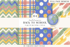 Back To School Digital Papers, watercolor scrapbook designs Product Image 1