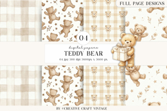 Teddy Bear Digital Papers, watercolor baby shower, boho Product Image 1
