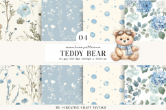 Teddy Bear Seamless Patterns, watercolor papers, vintage Product Image 1