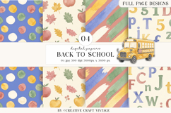 Back To School Digital Papers, watercolor scrapbook designs Product Image 1