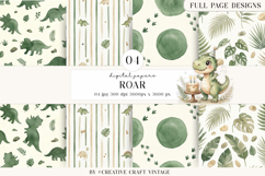 Cute Dinosaur Digital Papers, watercolor birthday designs Product Image 1