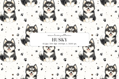 Husky Puppy Watercolor Seamless Pattern, Digital Paper Product Image 1