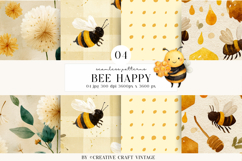 Honey Bee Seamless Pattern, digital paper watercolor vintage Product Image 1