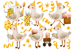 Watercolor Party Geese Clipart Set Cute Birthday Product Image 1