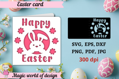 Happy Easter card svg, Bunny with Flowers paper cutting Product Image 1