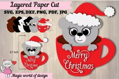 3d Christmas Bear in a glass svg, Layered Paper Product Image 1