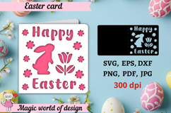 Happy Easter card svg, Bunny with Flowers paper cutting Product Image 1