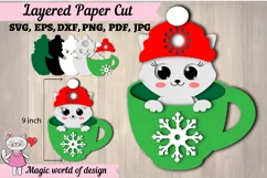 3d Christmas cat in a glass svg, Layered Paper Product Image 1