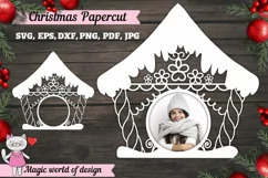 Christmas gingerbread house photo frame svg, Paper cut Product Image 1